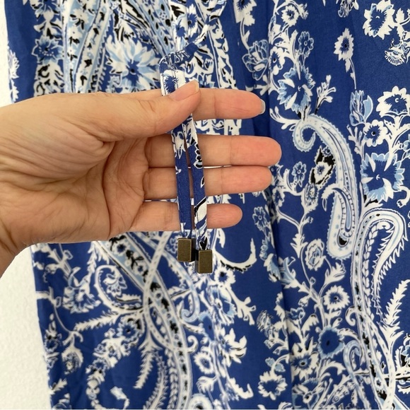 Rose and Rhyme Blue and White Boho Paisley Wide Leg Flowy Pants Size S - Picture 3 of 9